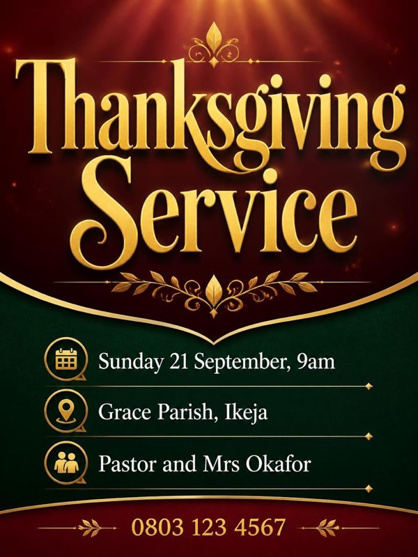 Event flyer example: Thanksgiving Service