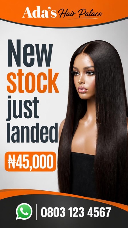 WhatsApp status example: Ada's Hair Palace